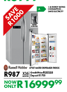  Russell Hobbs 670Ltr Water Dispenser Fridge