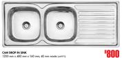 Cam Drop In Sink 1200mm x 480mm x 160mm, 40mm Waste