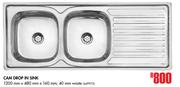 Cam Drop In Sink 1200mm x 480mm x 160mm, 40mm Waste