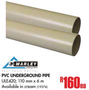 Marley PVC Underground Pipe ULE420-110mm x 6m Each