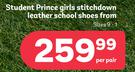 Toughees Student Prince Girls Stitch Down Leather School Shoes Sizes 9-1-Per Pair