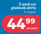 Student Prince 2 Pack S/S Glad Neck Shirts 5-6 Years-Per Pack