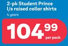 Student Prince 2 Pack L/S Raised Collar Shirts 4 Years-Per Pack