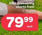 Kids Plain Drawstring Shorts 7-14 Years-Each