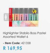Highlighter Stabilo Boss Pastel Assorted Wallet 6