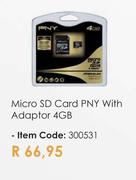 PNY Micro SD Card With Adaptor 4GB