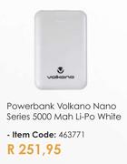 Volkano Nano Series 5000 Mah Li-Po White Powerbank