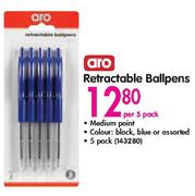 Aro Retractable Ballpens-Per 5 Pack
