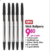 Aro Stick Ballpens-Per 5 Pack