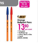 BIC Orange Ballpoint Pens-Per 6 Pack
