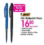 BIC Clic Ballpoint Pens-Per 6 Pack