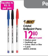 BIC Cristal Ballpoint Pens-Per 6 Pack