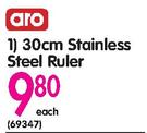 Aro 30cm Stainless Steel Ruler-Each