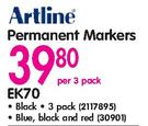 Artline Permanent Markers EK70-Per 3 Pack