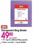 Aro Transparent Ring Binder-Per 2 Pack