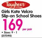 Toughees Girls Kate Velcro Slip-On School Shoes-Per Pair