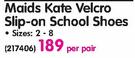 Toughees Maids Kate Velcro Slip-On School Shoes-Per Pair