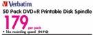 Verbatim 50 Pack DVD+R Printable Disk Spindle-Per Pack