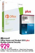 Microsoft Office Home And Student 2013+Mcafree Internet Security-Each