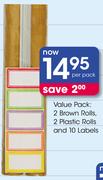 Value Pack 2 Brown Rolls, 2 Plastic Rolls And 10 Labels Value Pack 