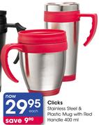Clicks Stainless Steel & Plastic Mug With Red Handle-450ml Each