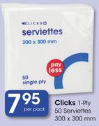 Clicks 1-Ply 50 Serviettes-300x300mm