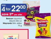 Beacon Liquorice Allsorts Mini Or Maynards Mini Jellies-4x75g