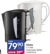 Clicks 1.7L Automatic Kettle CAK001B/W-Each