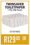 Twinsaver Toilet Paper 1 Ply-48 Pack Each