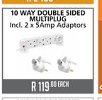 10 Way Double Sided Multiplug Including 2 x 5Amp Adaptors