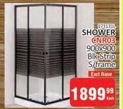 Shower CNR03 900 x 900 Blk Strip S/Frame-Each