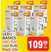LED Basics A60 9W LED Bulb Pack 10s-Per Pack