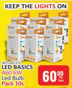 LED Basics A60 6W LED Bulb Pack 10s-Per Pack