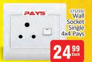 Pays Wall Socket Single 4 x 4-Each