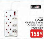 Flash Multiplug 6 Way Schuko Surge Protection