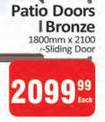 Patio Doors I Bronze Sliding Door-1800mm x 2100