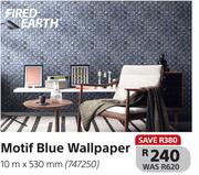 Fired Earth Motif Blue Wallpaper 10m x 530mm (747250)