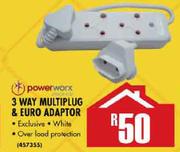 Power Worx 3 Way Multiplug & Euro Adaptor
