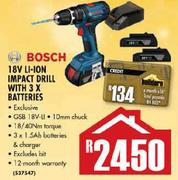 Bosch 18V Li-Ion Impact Drill With 3 x Batteries