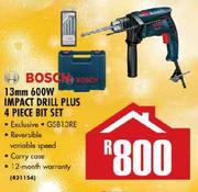 Bosch 13mm 600W Impact Drill Plus 4 Piece Bit Set GSB13RE