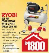 Ryobi 50Ltr Air Compressor With 5 Piece Spray Gun Kit AC-2055/Kit