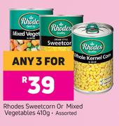 Rhodes Sweetcorn Or Mixed Vegetables Assorted-For Any 3 x 410g