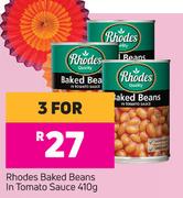 Rhodes Baked Beans In Tomato Sauce-For 3 x 410g