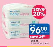 Clicks Baby Wipes-6x80's Per Pack