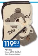 Clicks Towel & Mitt Gift Set Girls/Boys/Unisex-Per Set