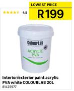 Interior/Exterior Paint Acrylic PVA White Colourlab-20Ltr