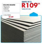Ceiling Board 6.4mm, 1.2 x 3.6m Gypsum-Each