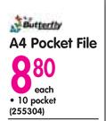 Butterfly A4 Pocket File 10 Pocket-Each
