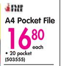 A4 Pocket File 20 Pocket-Each