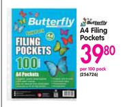 Butterfly A4 Filing Pockets-Per 100 Pack